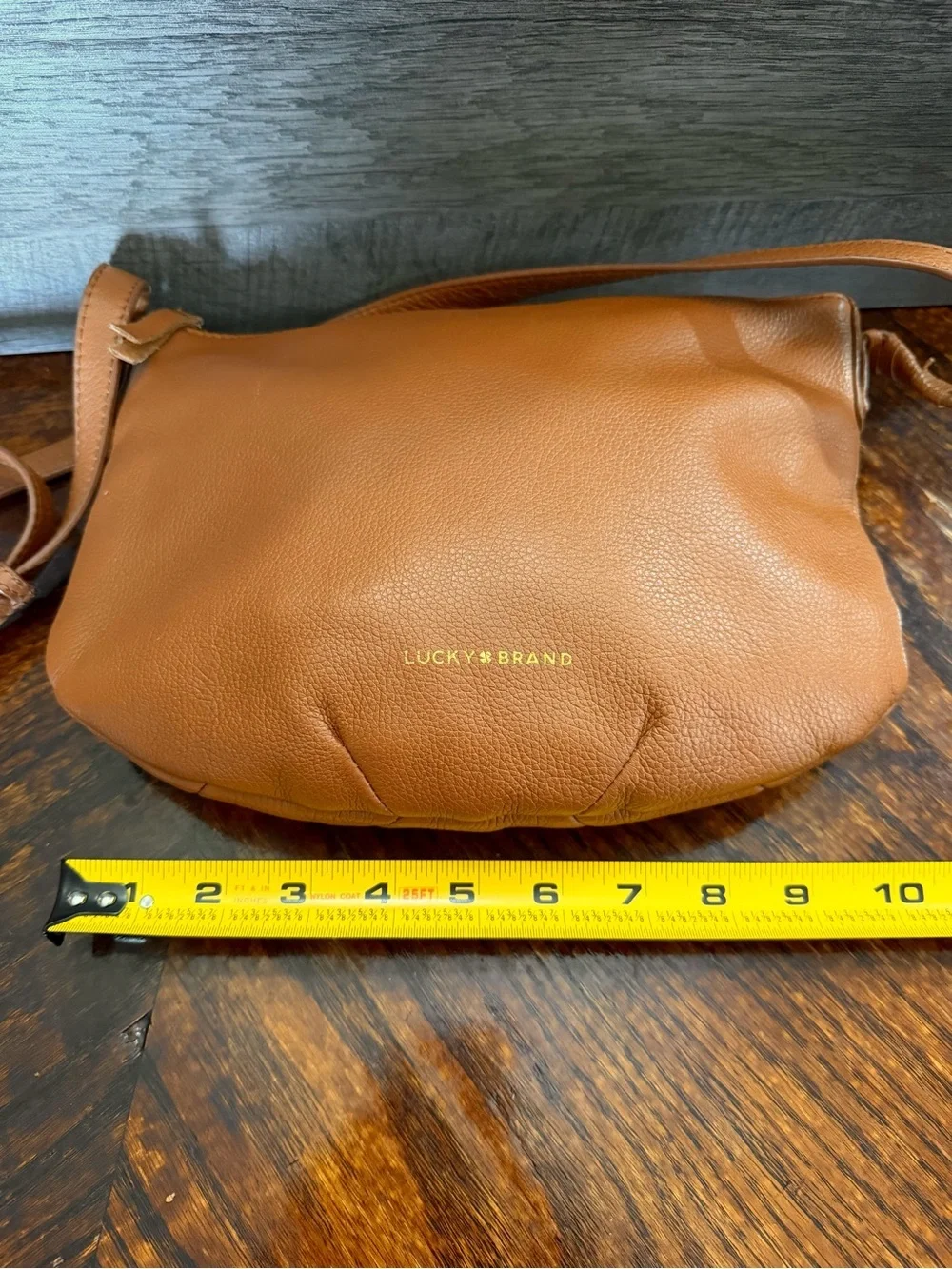 Lucky Brand Brown Pebble Leather Curved Bottom Half Moon Shaped Crossbody